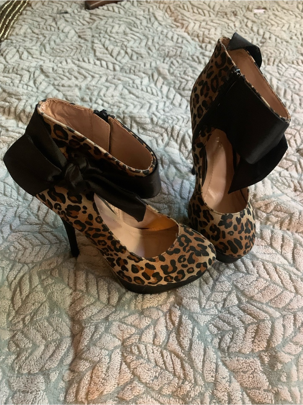 Leopard Print High Heel stilletto with Black Bow Accent
